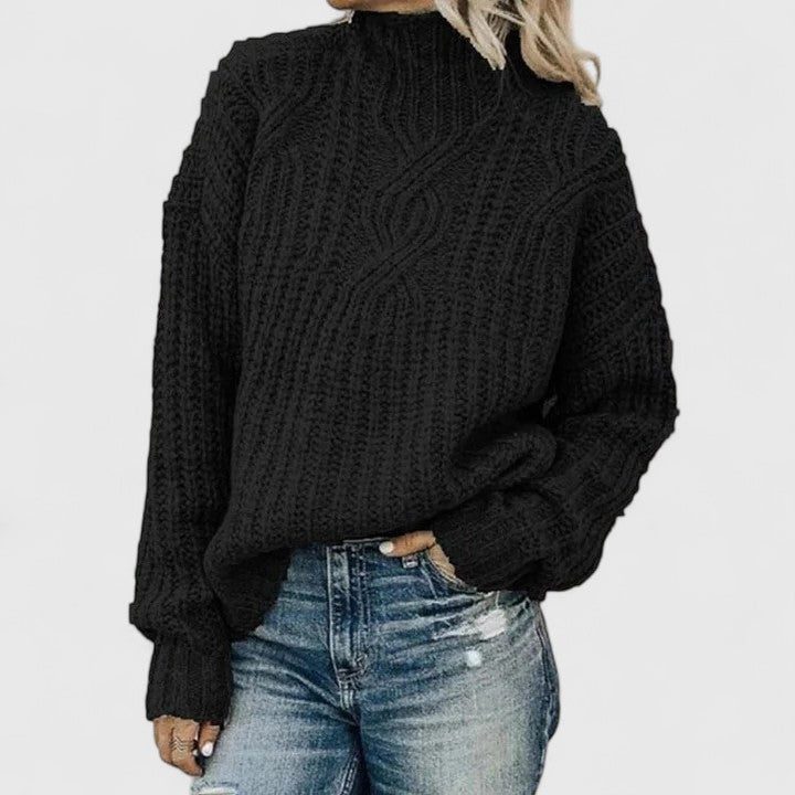 Cable Knit Crew Neck Jumper for Women - Black