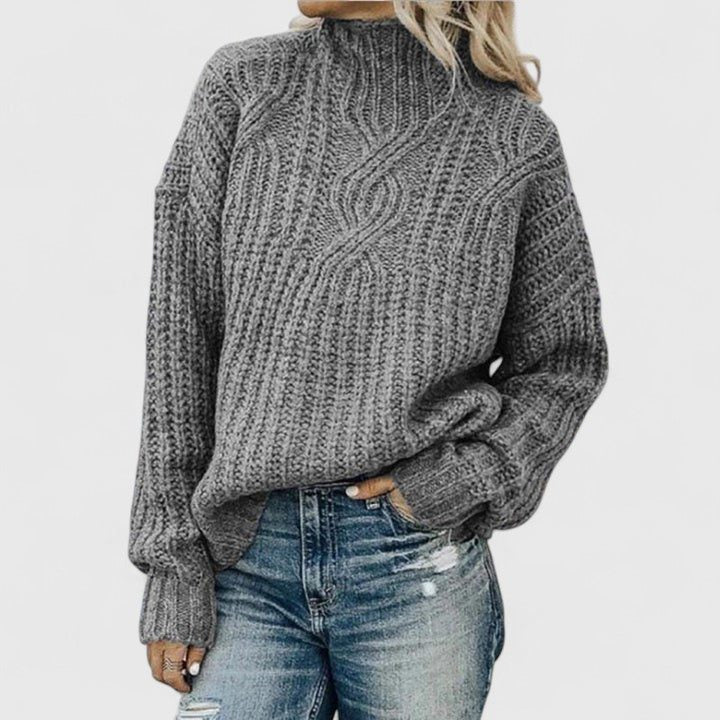 Cable Knit Crew Neck Jumper for Women - Gray