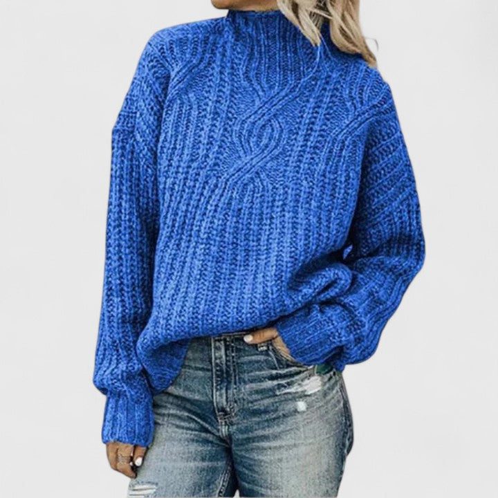 Cable Knit Crew Neck Jumper for Women - Blue