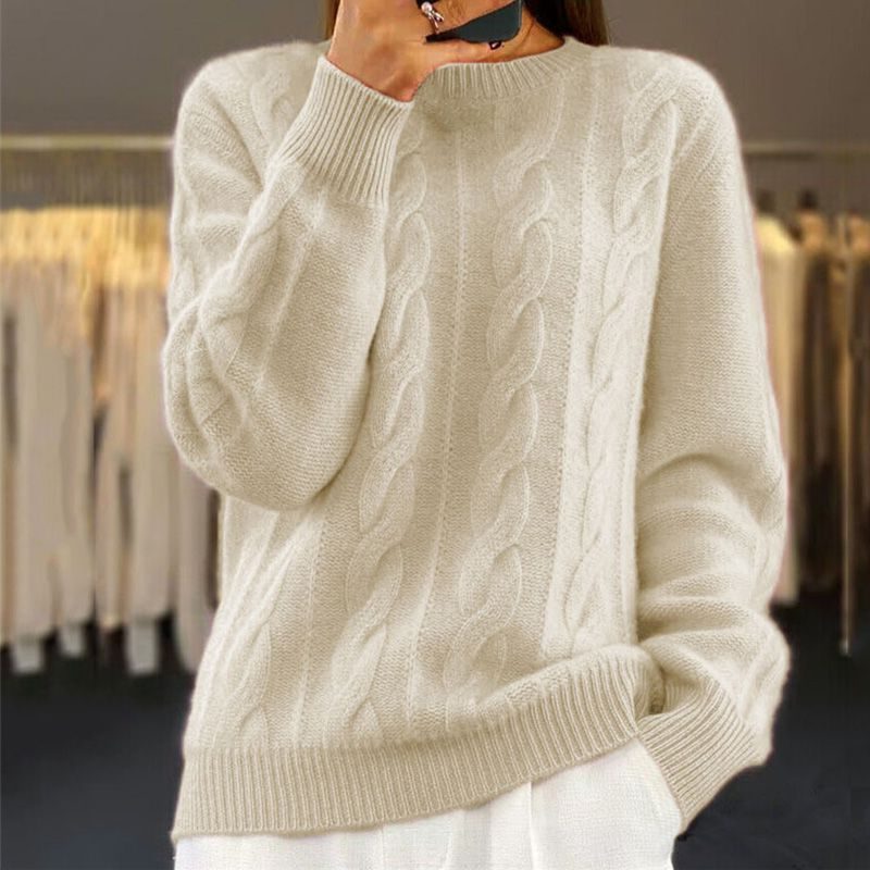 Cable Knit Crew Neck Pullover for Women