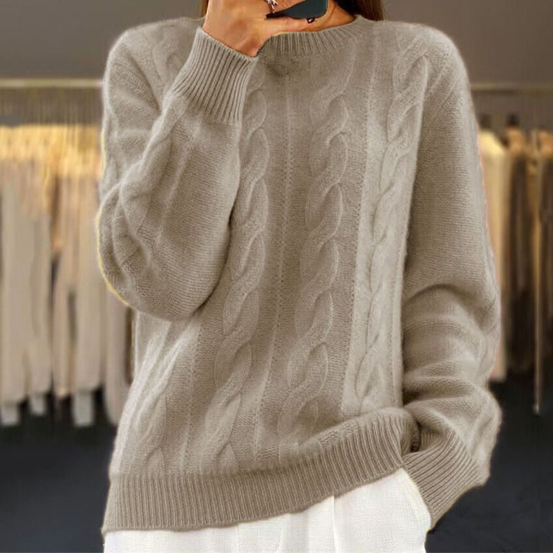 Cable Knit Crew Neck Pullover for Women