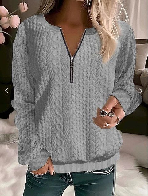 Cable Knit Half-Zip Cropped Jumper for Women