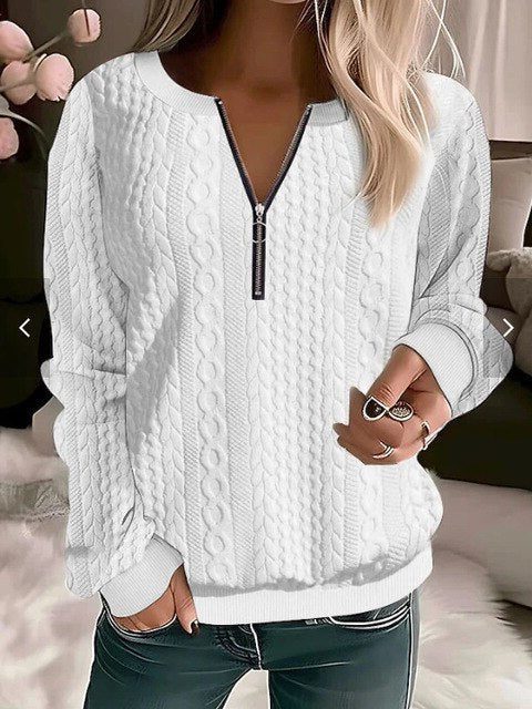 Cable Knit Half-Zip Cropped Jumper for Women - White