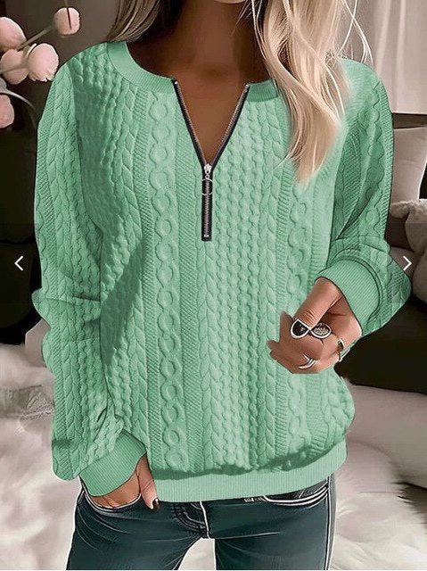 Cable Knit Half-Zip Cropped Jumper for Women - Green