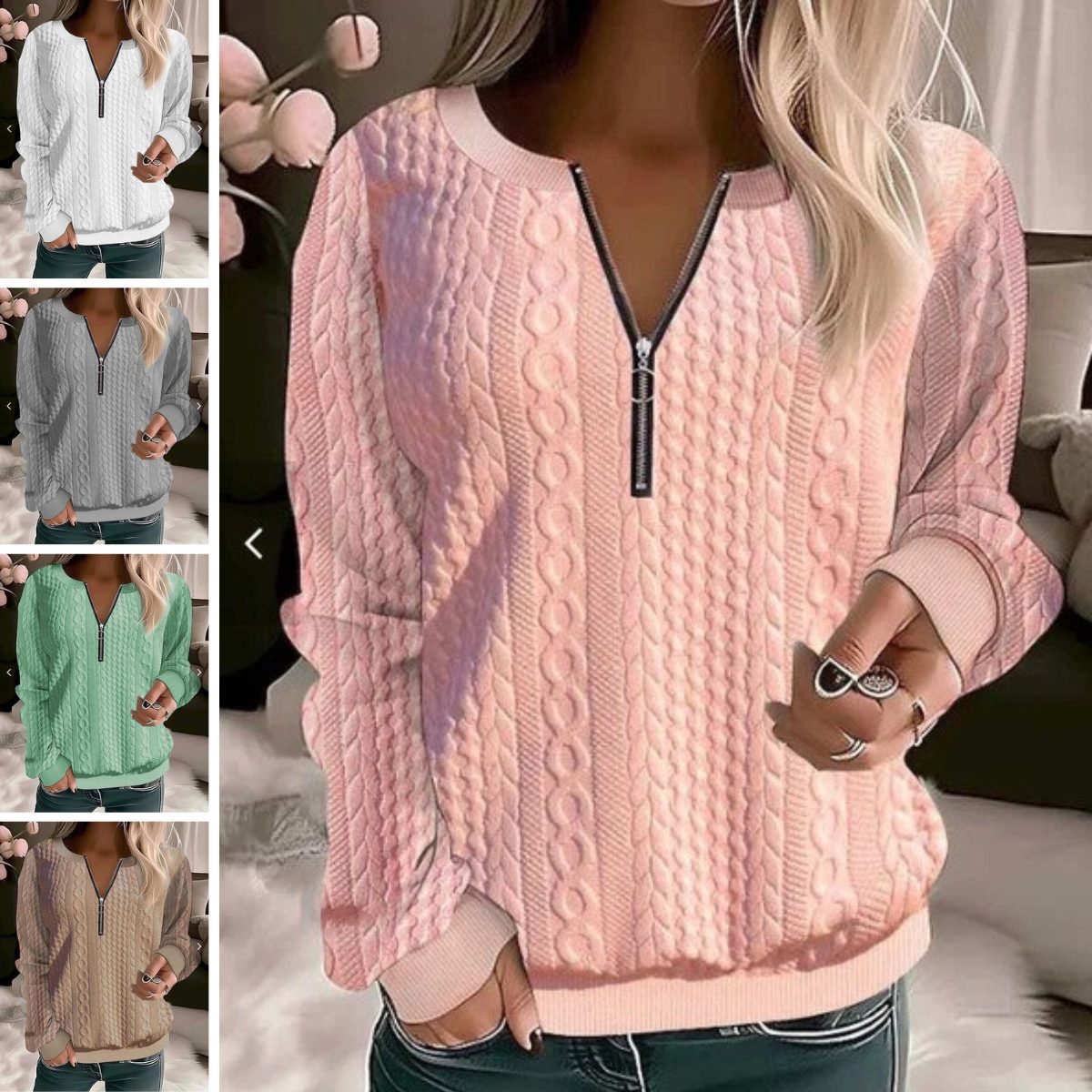 Cable Knit Half-Zip Cropped Jumper for Women - View 7