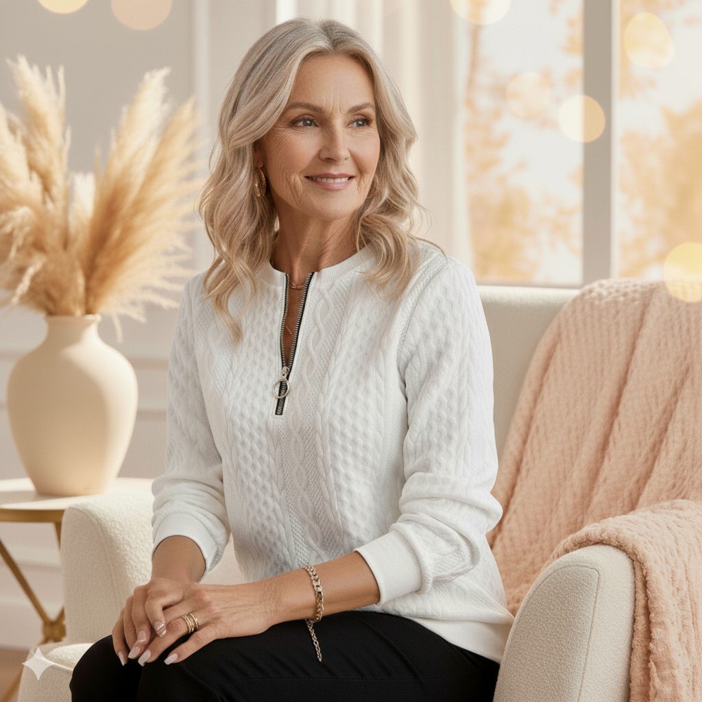 Cable Knit Half-Zip Sweater for Women