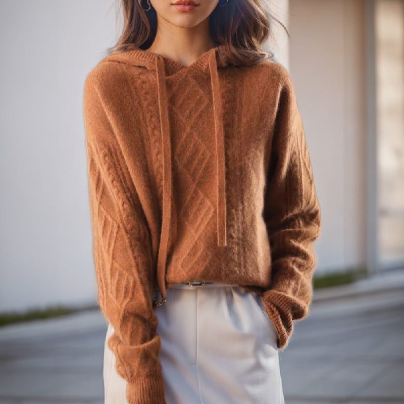 Cable Knit Hooded Pullover Sweater for Women