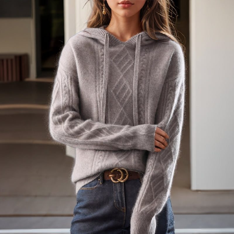 Cable Knit Hooded Pullover Sweater for Women