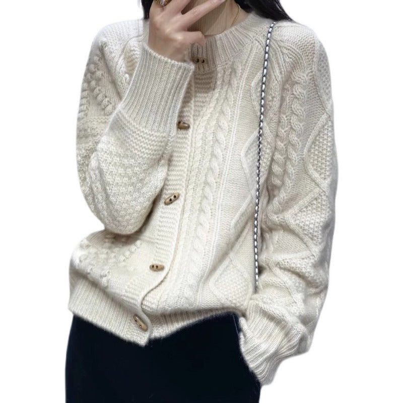 Cable Knit Oversized Cardigan with Button Placket for Women - View 4