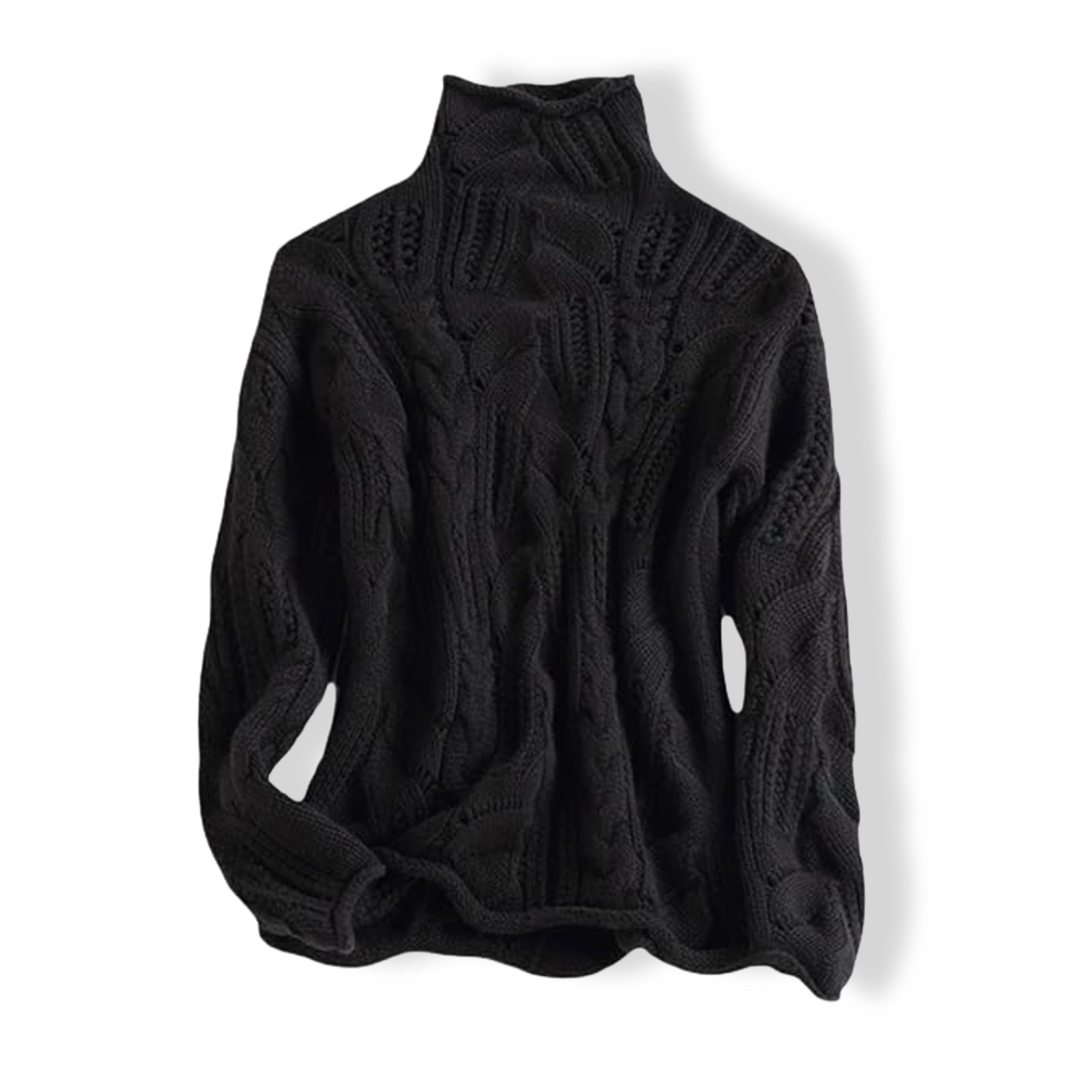 Cable Knit Roll Neck Pullover for Women - Schwarz