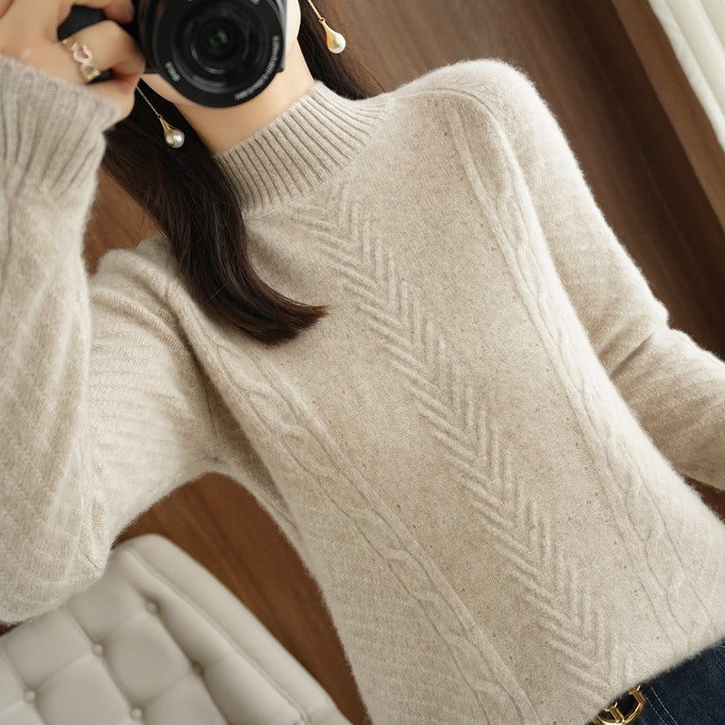 Cable Knit Stand Collar Sweater for Women