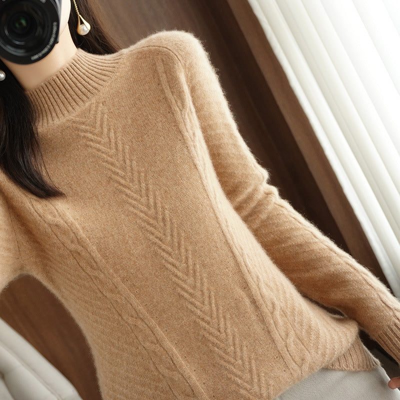 Cable Knit Stand Collar Sweater for Women - View 2