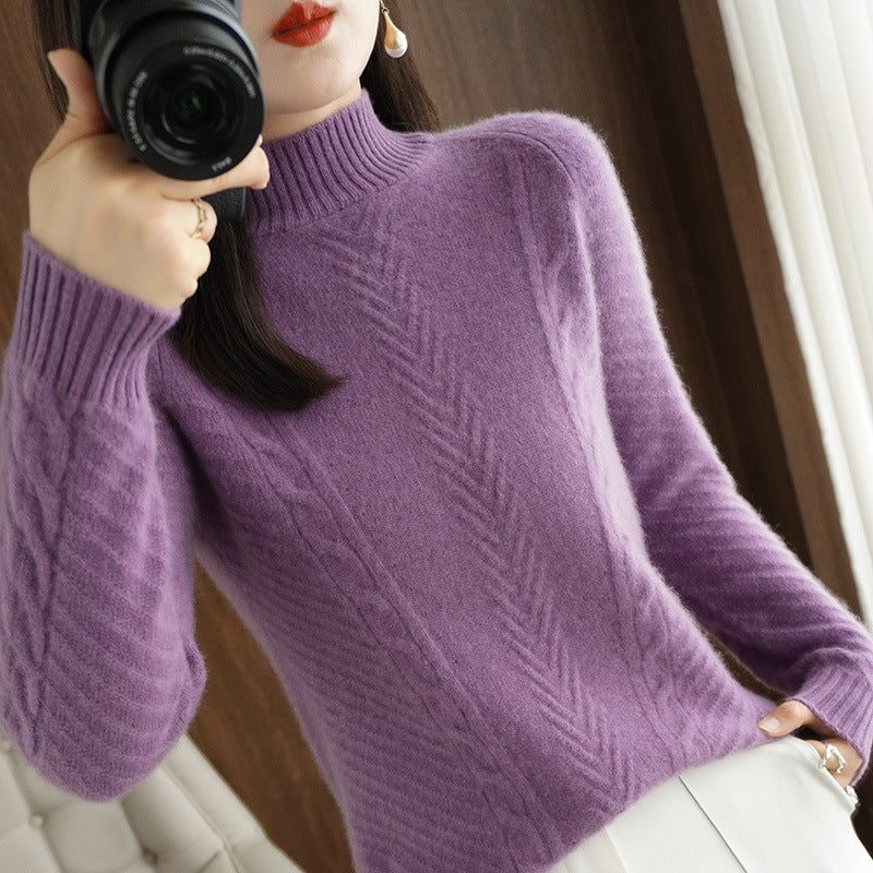 Cable Knit Stand Collar Sweater for Women - View 3