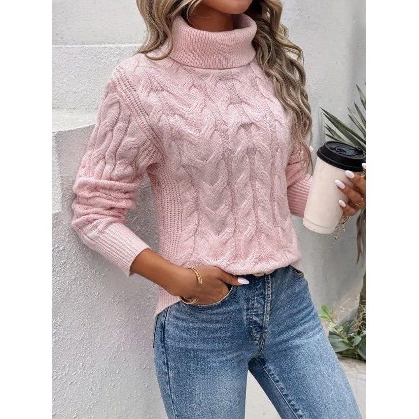 Cable Knit Turtleneck Jumper for Women - Pink