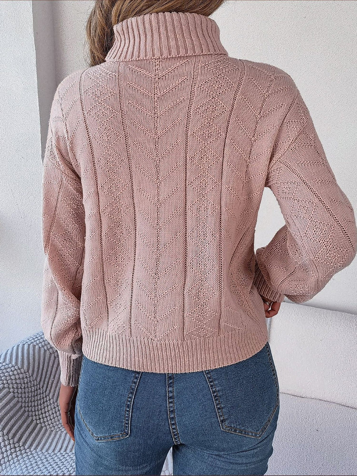 Cable Knit Turtleneck Long Sleeve Sweater for Women - View 8
