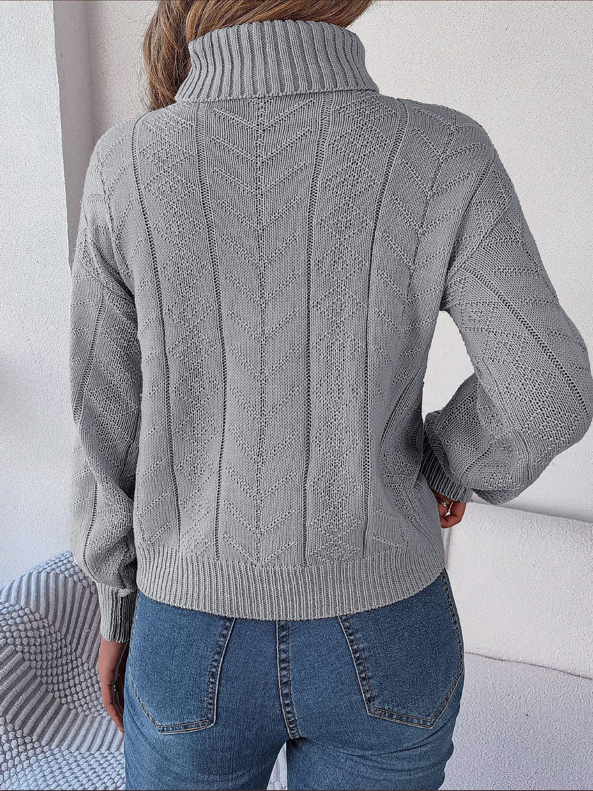 Cable Knit Turtleneck Long Sleeve Sweater for Women - View 14