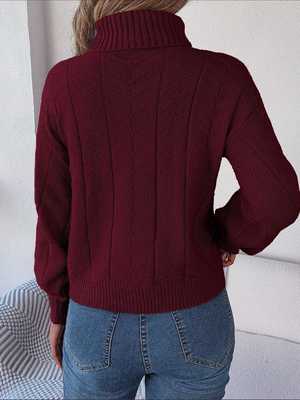 Cable Knit Turtleneck Long Sleeve Sweater for Women - View 2