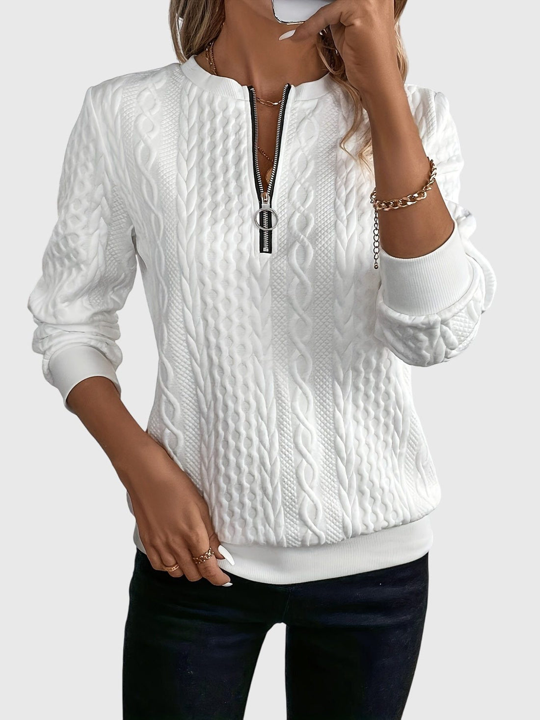 Cable Knit Zip-Up Jumper for Women