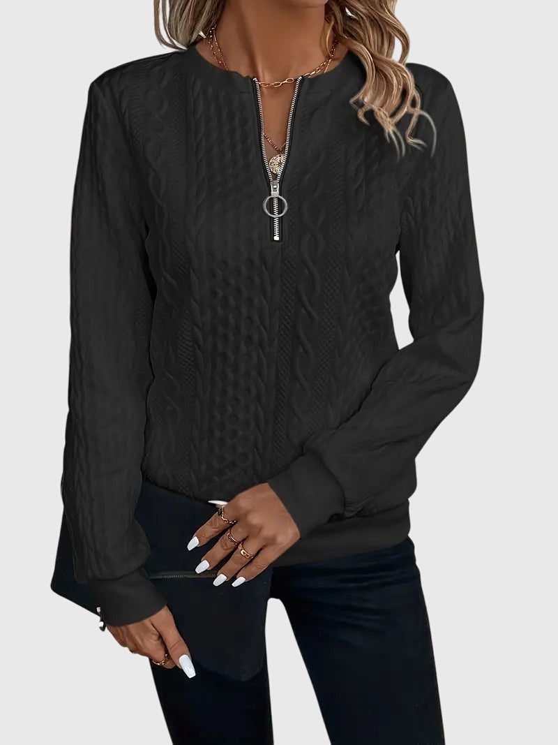 Cable Knit Zip-Up Jumper for Women - Black