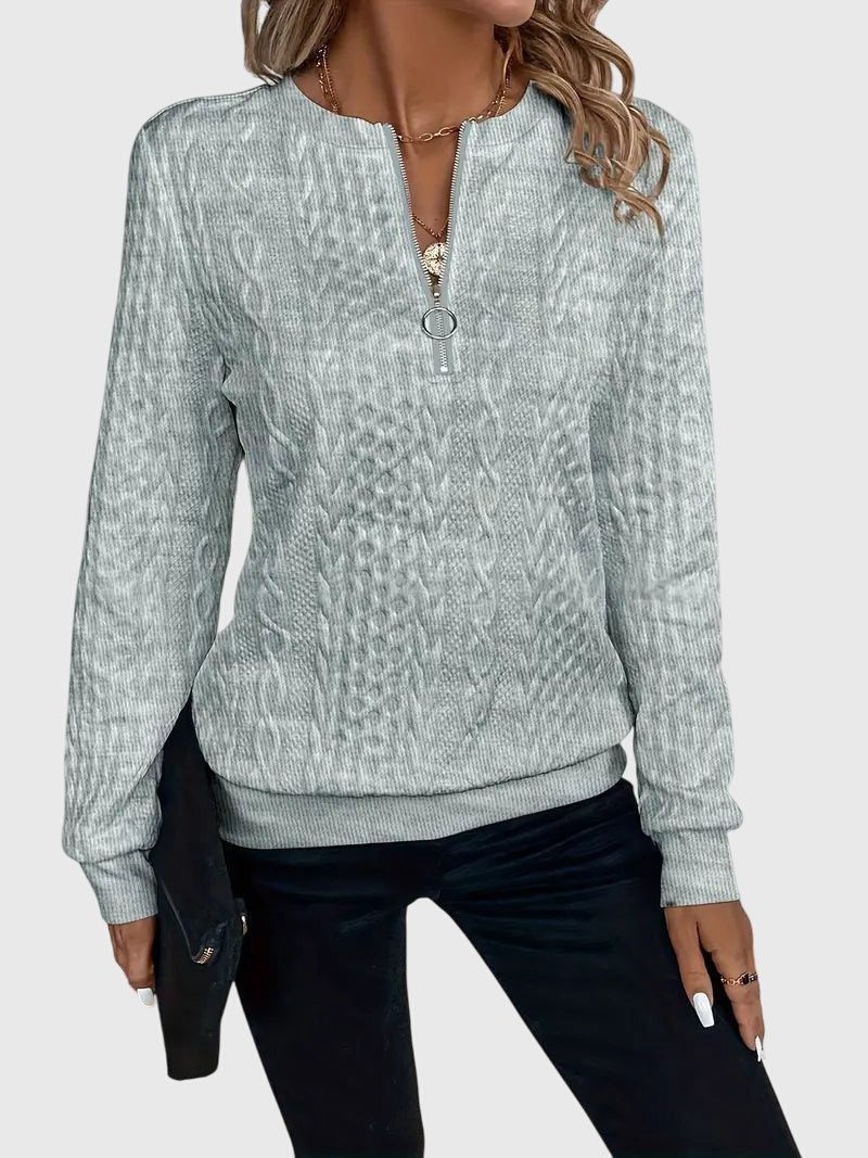 Cable Knit Zip-Up Jumper for Women - Grey