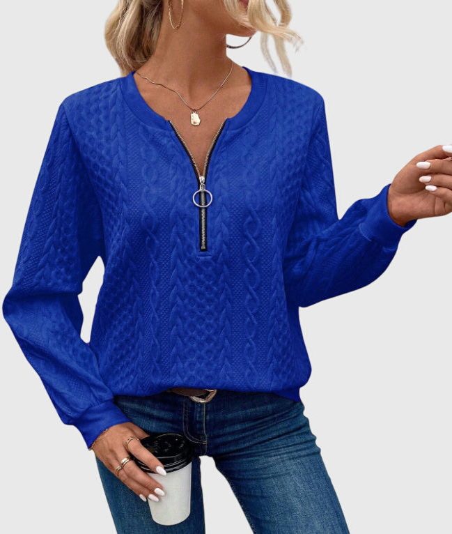 Cable Knit Zip-Up Jumper for Women - Blue