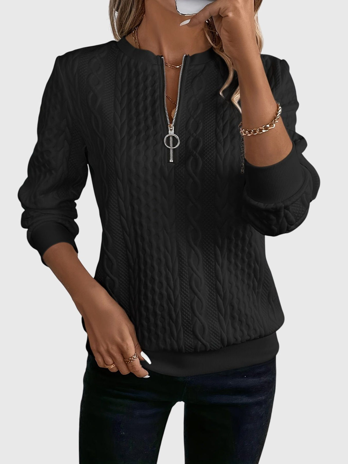 Cable Knit Zip-Up Jumper for Women - View 9