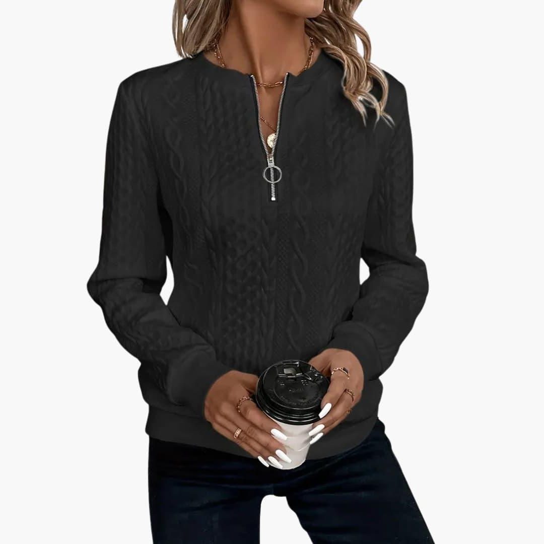 Cable Knit Zip-Up Pullover for Women - View 8