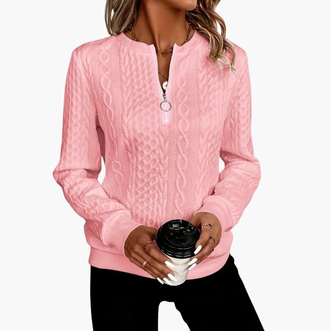 Cable Knit Zip-Up Pullover for Women - View 13