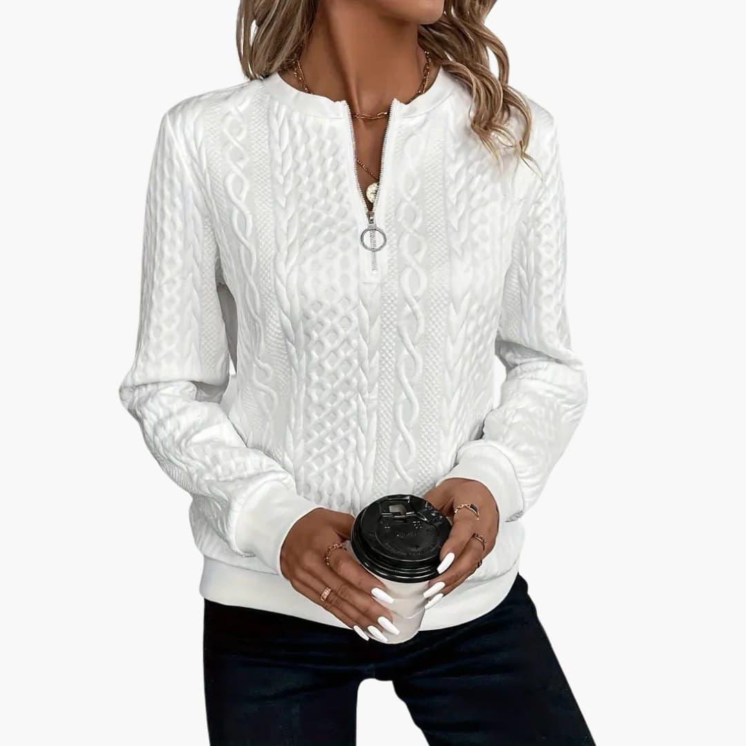Cable Knit Zip-Up Pullover for Women