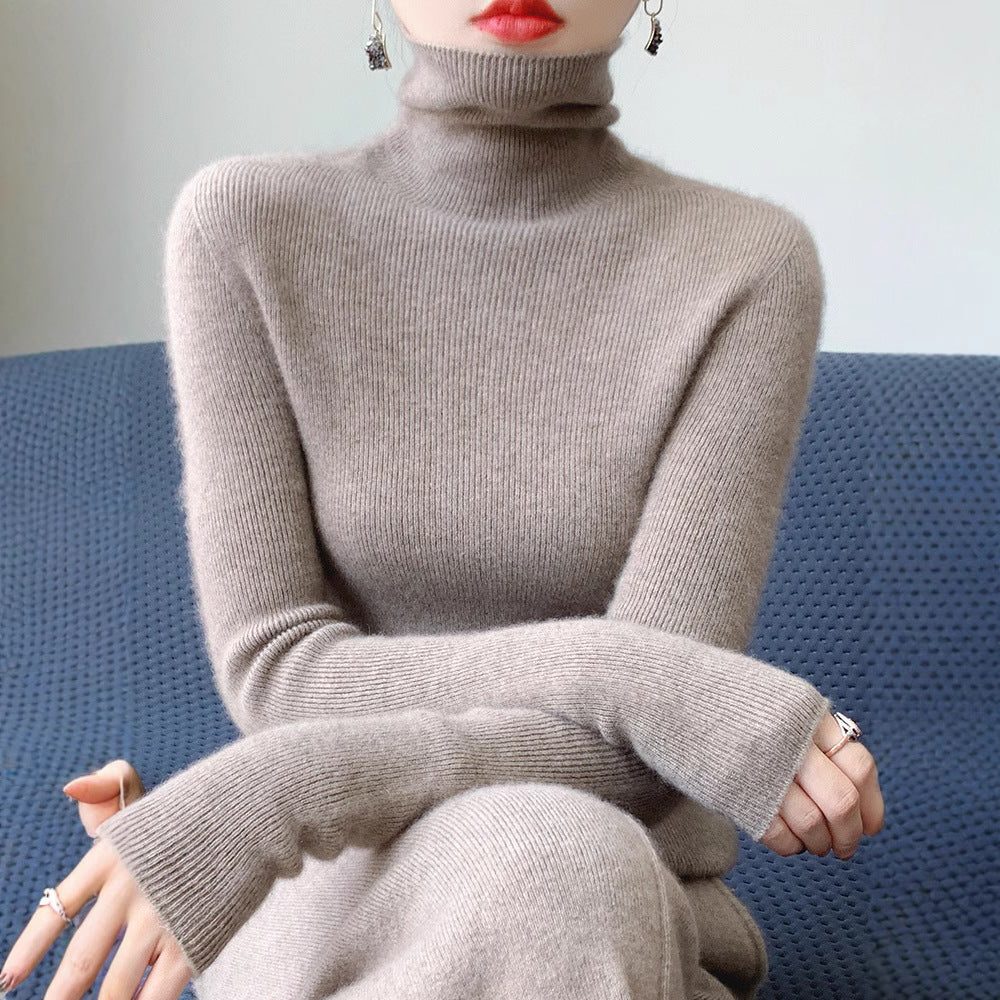 Cashmere Blend Ribbed Knit Turtleneck Sweater for Women