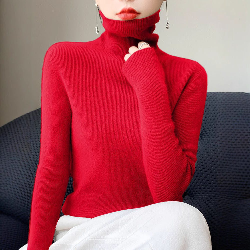 Cashmere Blend Ribbed Knit Turtleneck Sweater for Women
