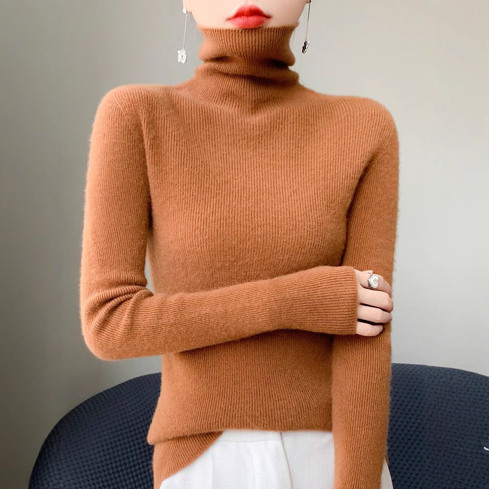 Cashmere Blend Ribbed Knit Turtleneck Sweater for Women - View 3