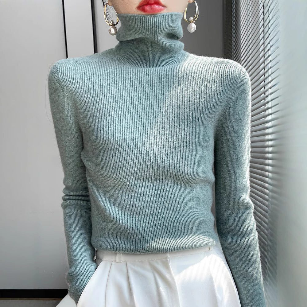 Cashmere Blend Ribbed Knit Turtleneck Sweater for Women - View 4
