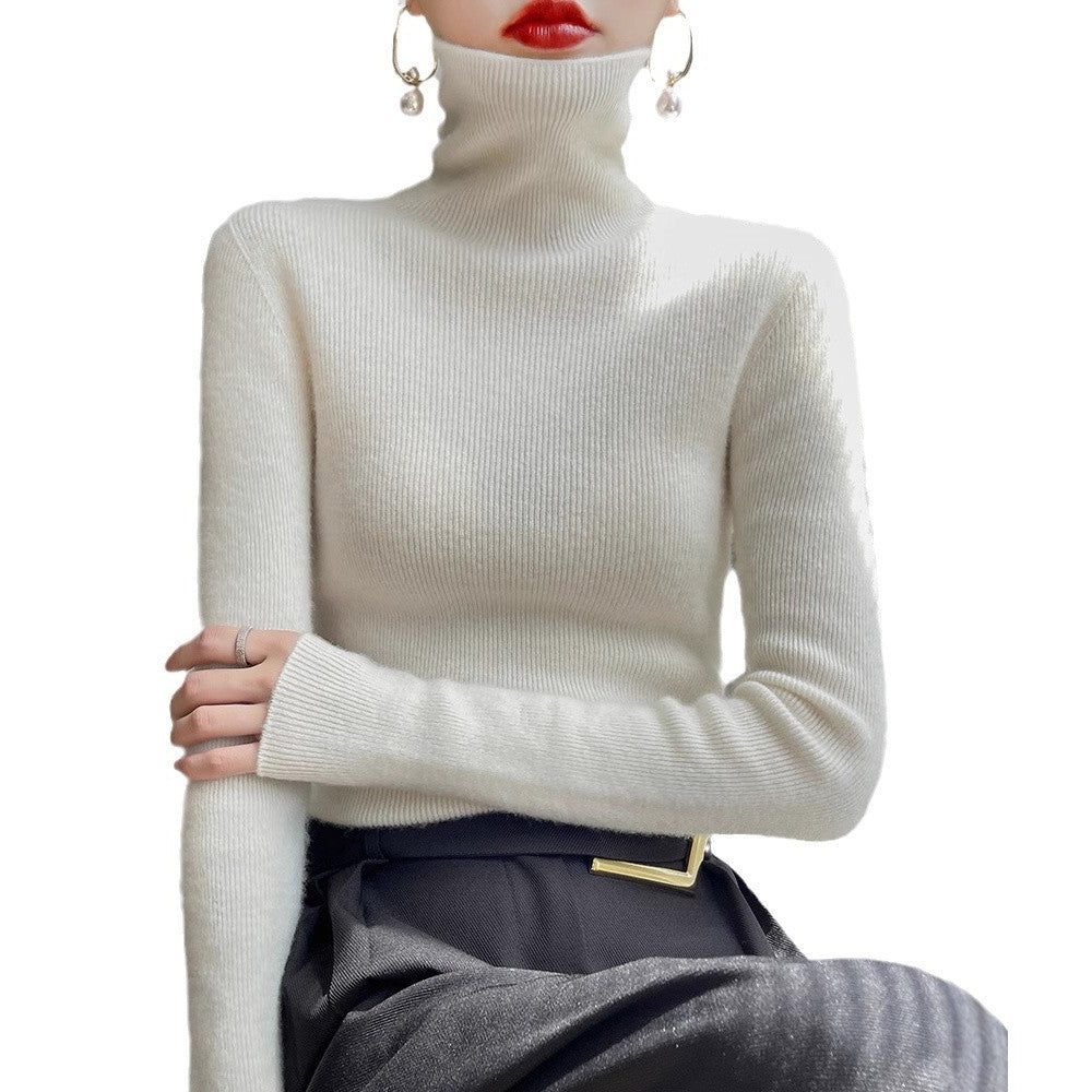 Cashmere Blend Ribbed Knit Turtleneck Sweater for Women - View 5