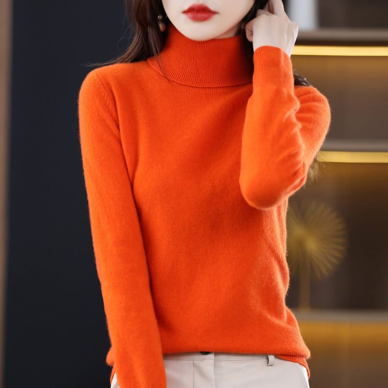 Cashmere Knit Turtleneck Sweater Slim Fit for Women - Aima-Orange
