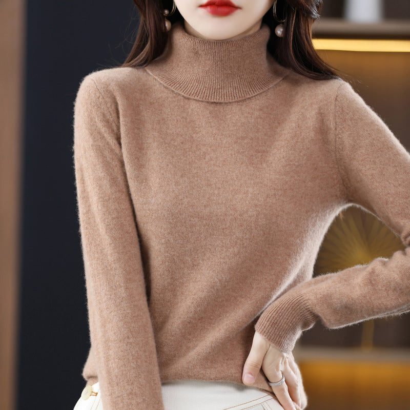 Cashmere Knit Turtleneck Sweater Slim Fit for Women - Gold-Camel