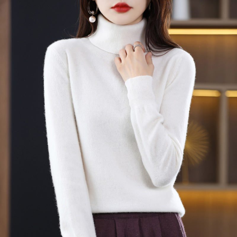 Cashmere Knit Turtleneck Sweater Slim Fit for Women - White