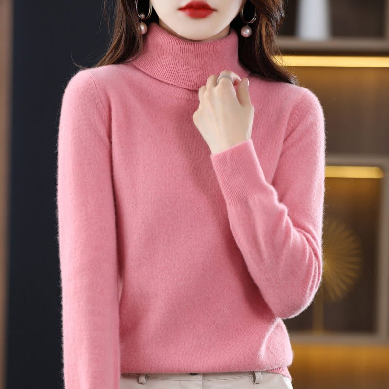 Cashmere Knit Turtleneck Sweater Slim Fit for Women - Rose