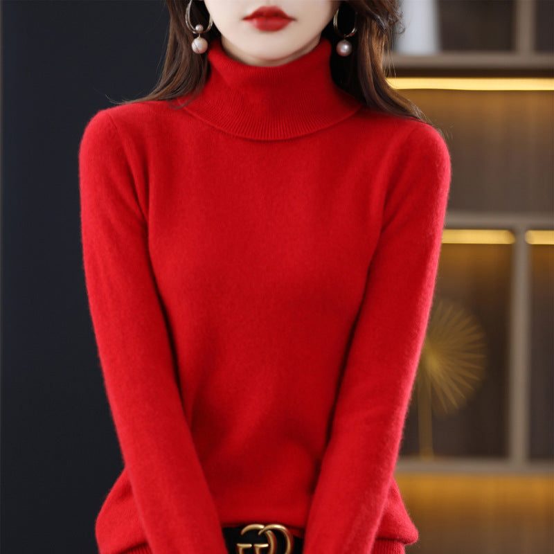 Cashmere Knit Turtleneck Sweater Slim Fit for Women - Signal Red