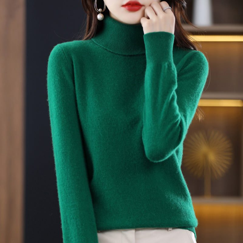 Cashmere Knit Turtleneck Sweater Slim Fit for Women - Emerald Green