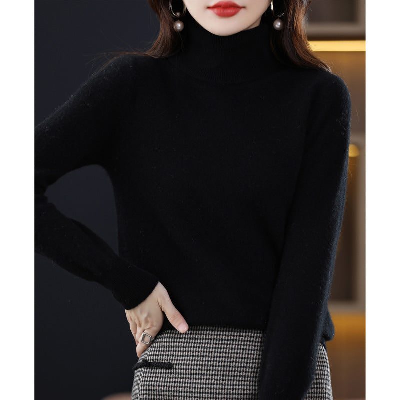 Cashmere Knit Turtleneck Sweater Slim Fit for Women - Black
