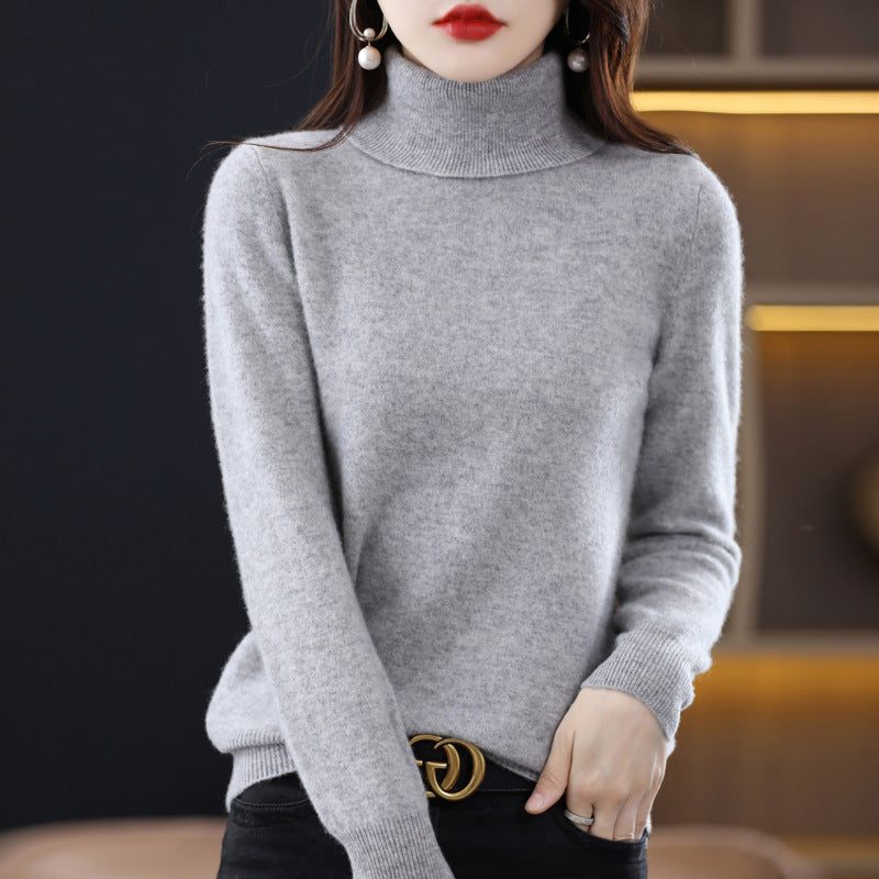 Cashmere Knit Turtleneck Sweater Slim Fit for Women - Gray