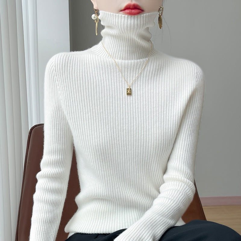 Cashmere-Like Ribbed Knit Turtleneck Sweater Slim Fit for Women - View 2