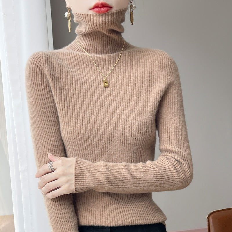 Cashmere-Like Ribbed Knit Turtleneck Sweater Slim Fit for Women - View 3