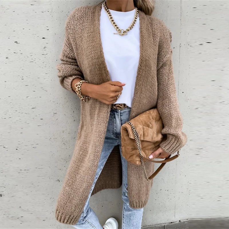 Cashmere Ribbed Knit Long Cardigan for Women