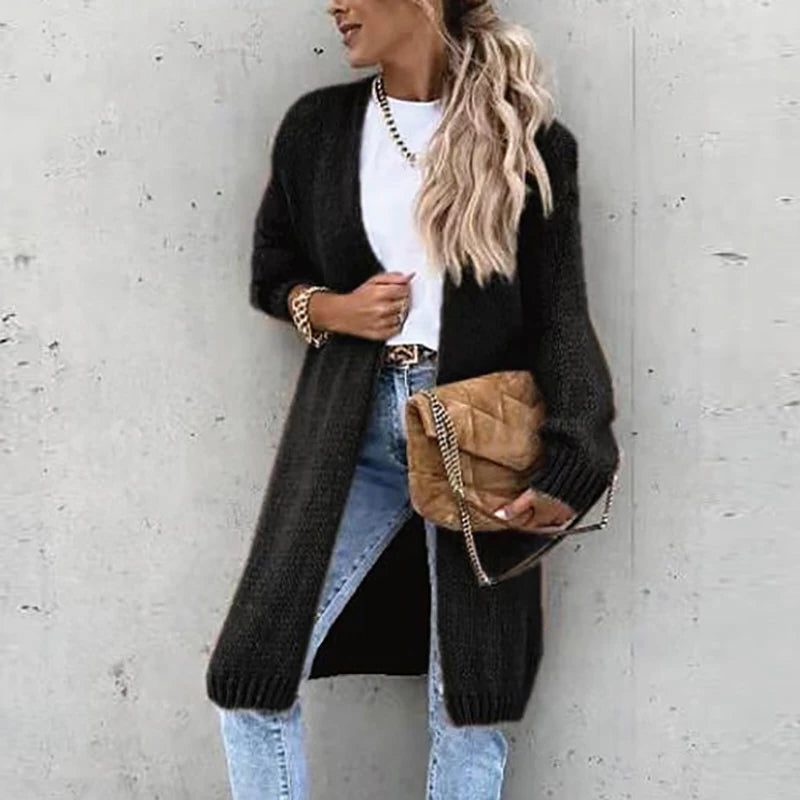 Cashmere Ribbed Knit Long Cardigan for Women