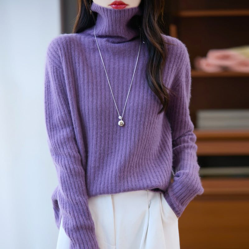 Cashmere Ribbed Knit Turtleneck Sweater for Women - View 2