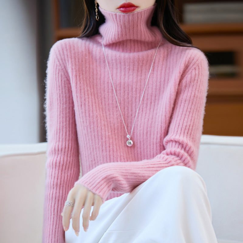 Cashmere Ribbed Knit Turtleneck Sweater for Women - View 4