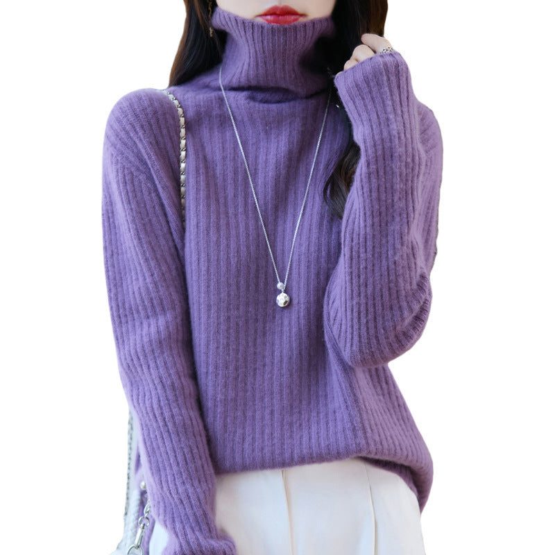 Cashmere Ribbed Knit Turtleneck Sweater for Women - View 5