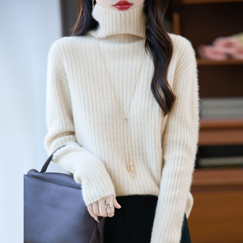 Cashmere Ribbed Knit Turtleneck Sweater for Women